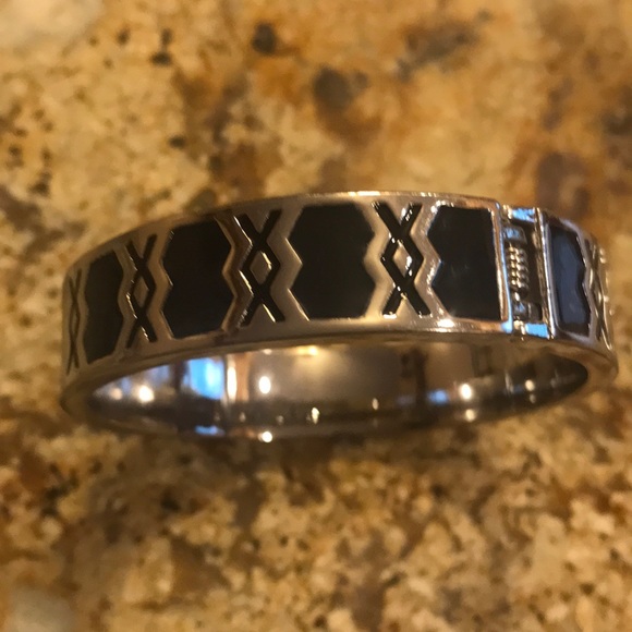 Black silver snap closure bracelet